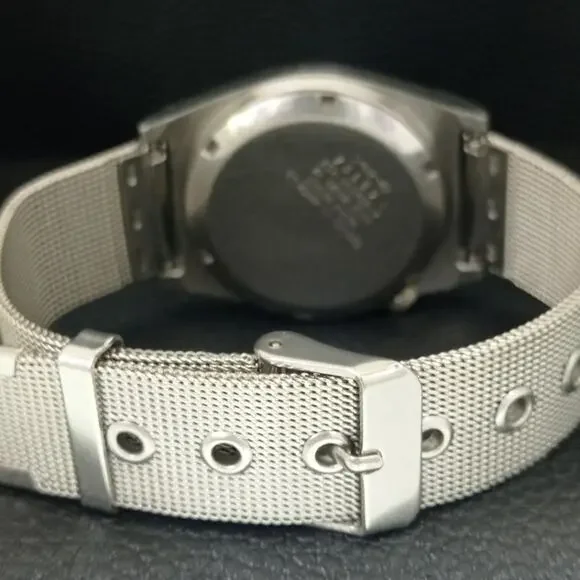 Vintage 1981 Citizen Automatic Mens Silver Watch W/daydate & Red accents